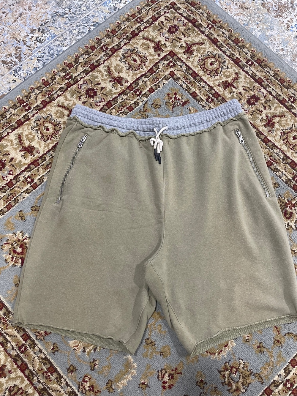 Men's Athletic Olive Drawstring Shorts with Gray Waistband